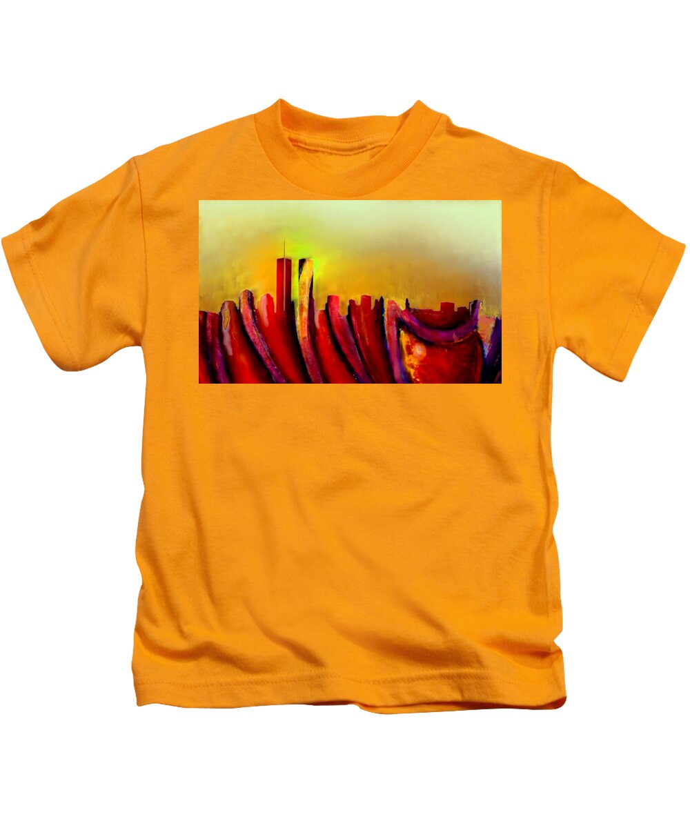 Twin Towers Kids T-Shirt featuring the painting Twins - Marcello Cicchini by Marcello Cicchini