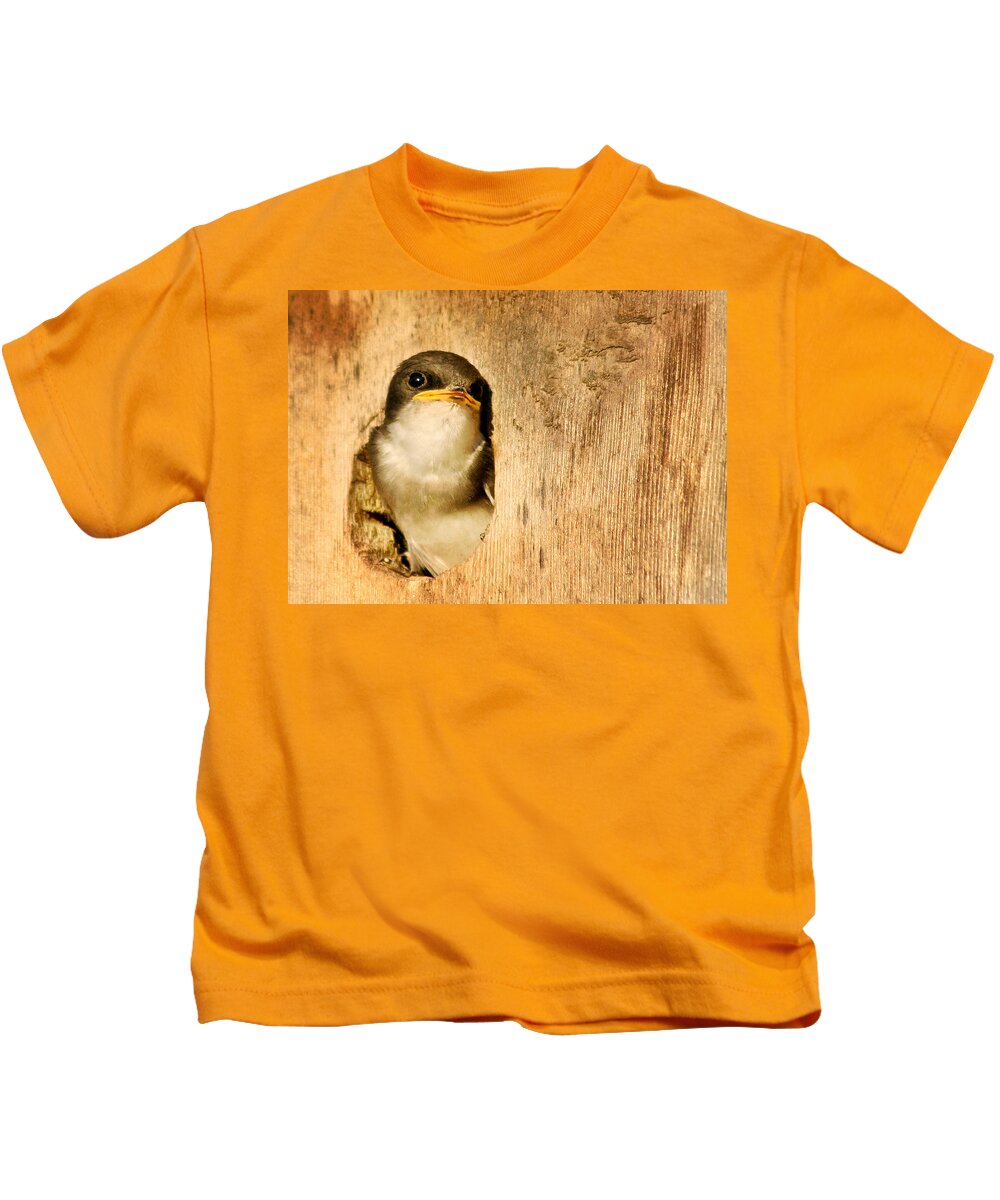 Bird Kids T-Shirt featuring the photograph Wheres Dinner by Jean Noren