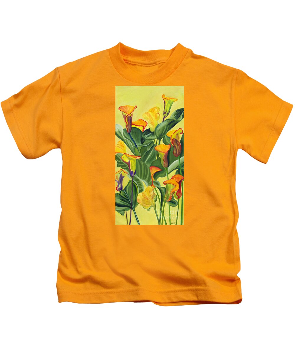 Lilies Kids T-Shirt featuring the painting Yellow Lilies by Annette M Stevenson