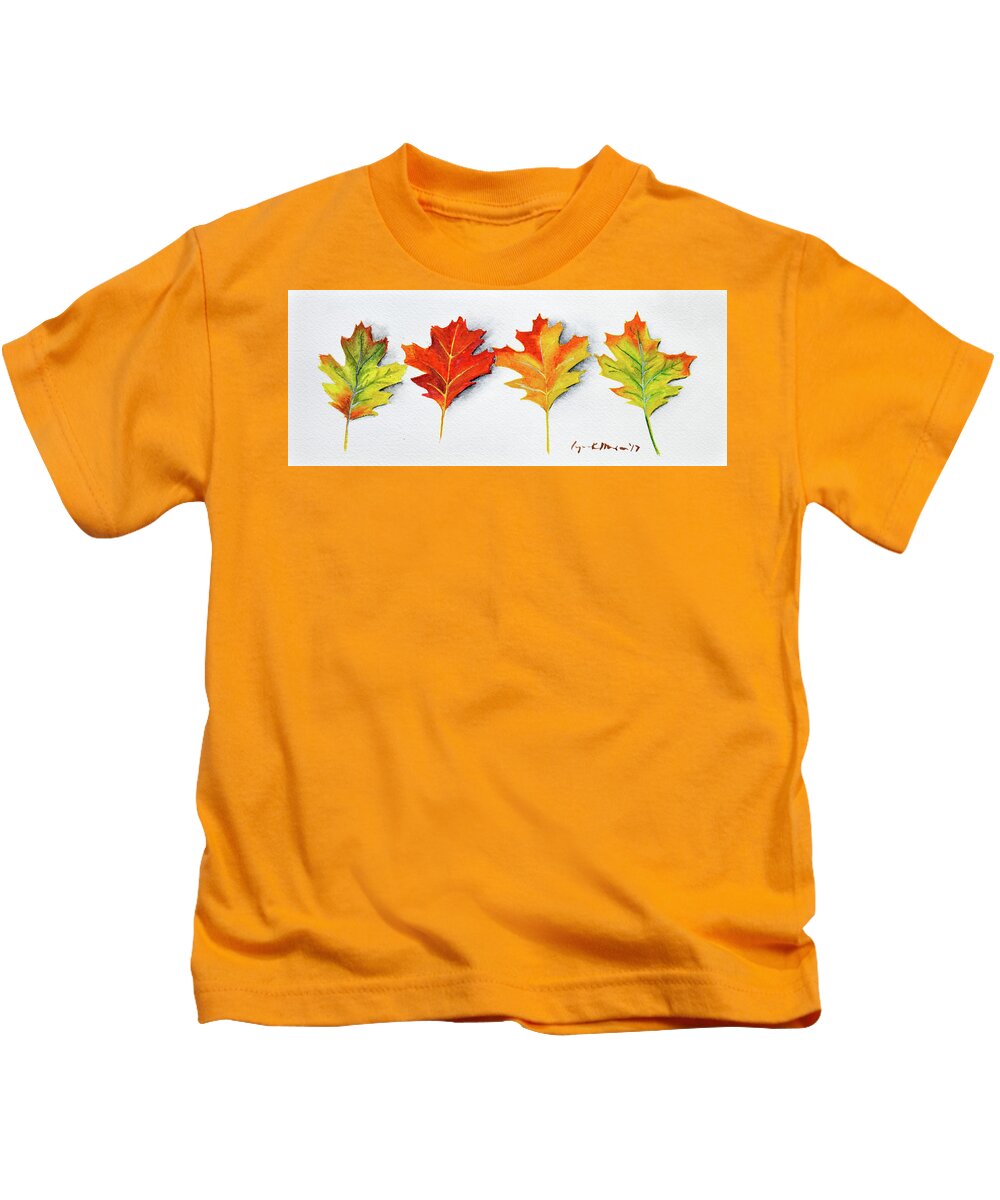 Fall Kids T-Shirt featuring the painting Four Autumn Leaves #1 by Lynn Hansen