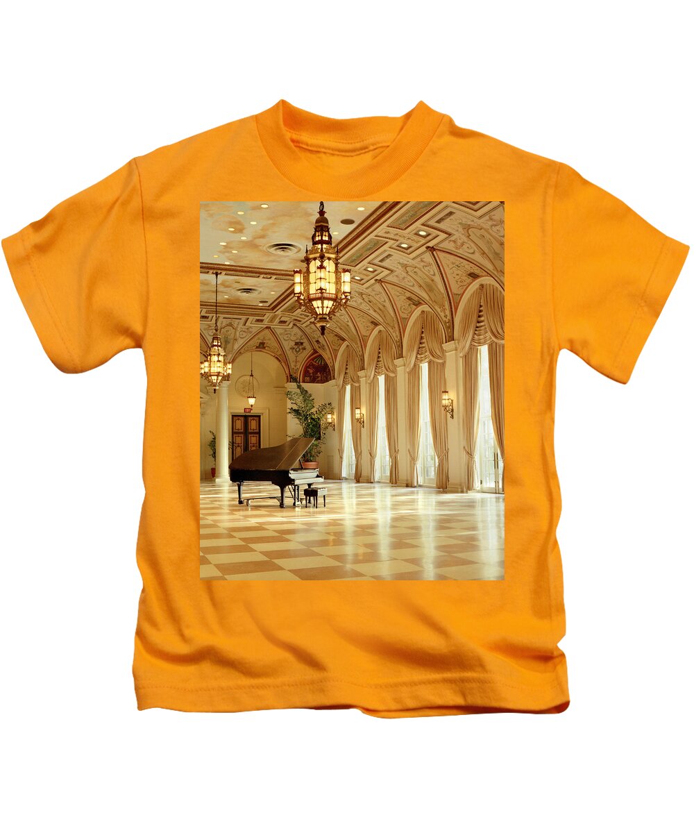 The Breakers Kids T-Shirt featuring the photograph A Grand Piano at the Breakers Palm Beach 100 by Rich Franco