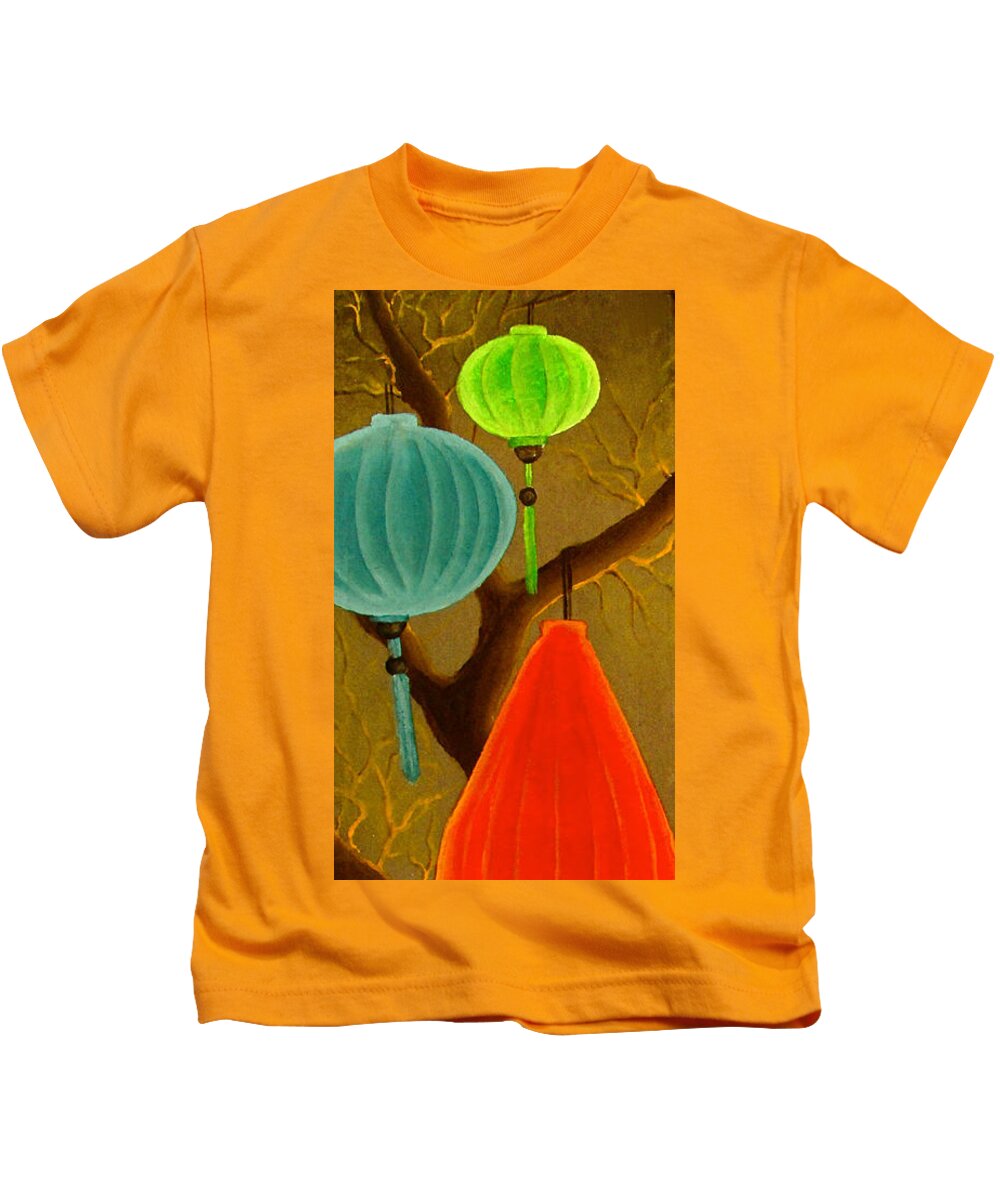 Acrylic Kids T-Shirt featuring the painting Asian Lanterns #1 by Renee Noel