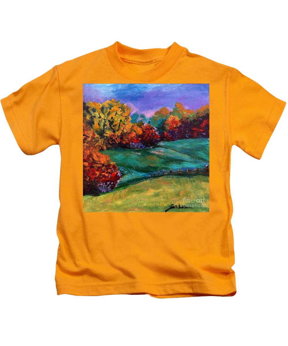 Abstract Landscape Kids T-Shirt featuring the painting Autumn Meadow by Lidija Ivanek - SiLa