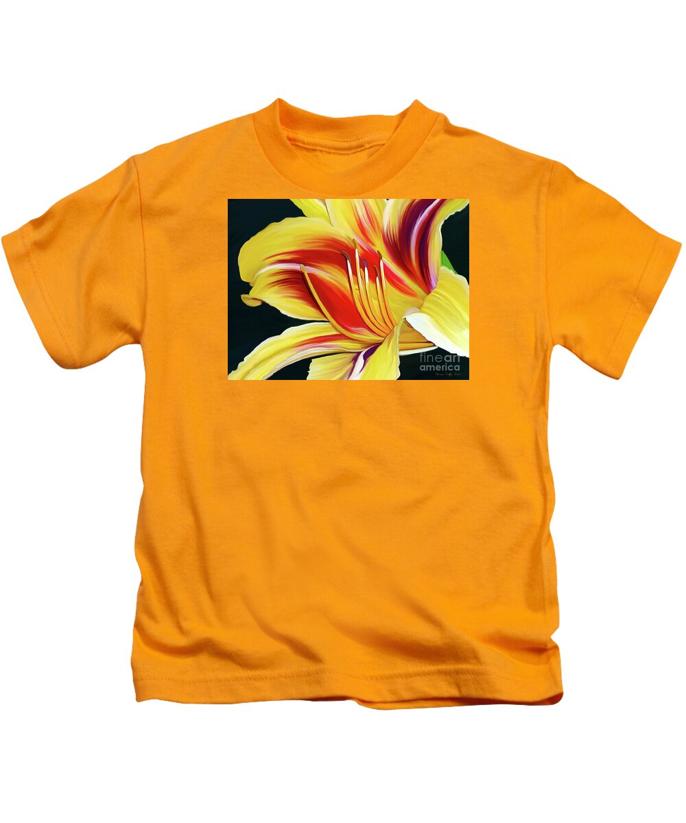 Daylily Painting Kids T-Shirt featuring the painting Black-Eyed Susan Daylily I by Patricia Griffin Brett