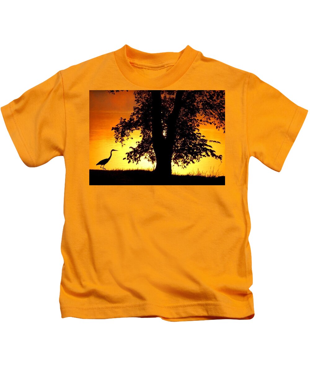 Blue Heron Kids T-Shirt featuring the photograph Blue Heron at Sunrise by Sumoflam Photography