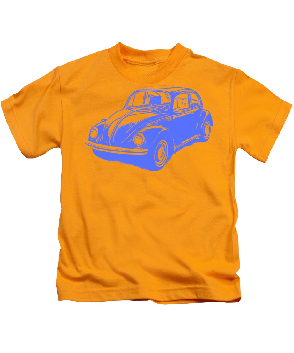 Vw Kids T-Shirt featuring the digital art Classic VW Beetle Tee Blue Ink by Edward Fielding