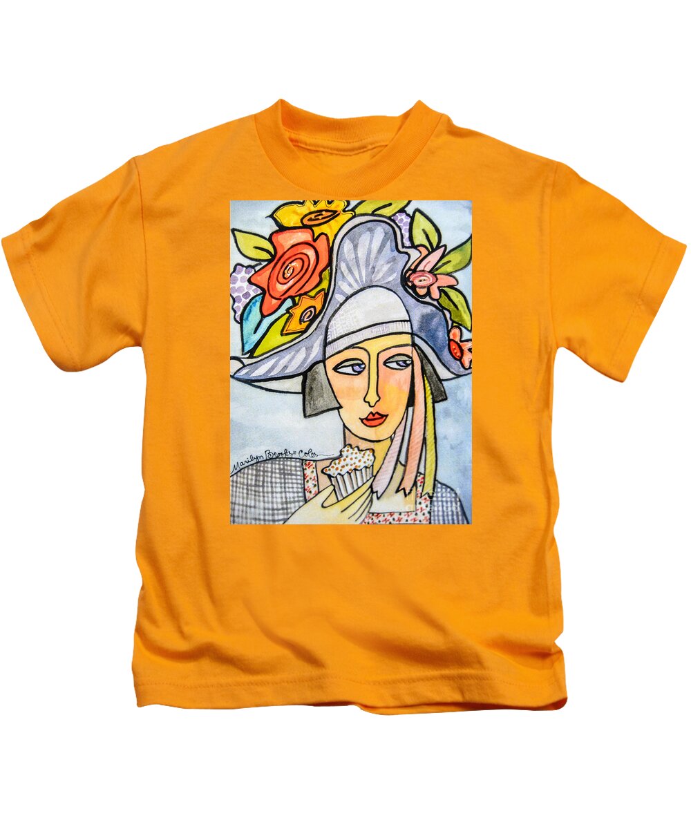 Cupcake Kids T-Shirt featuring the painting Couture Chapeau by Marilyn Brooks