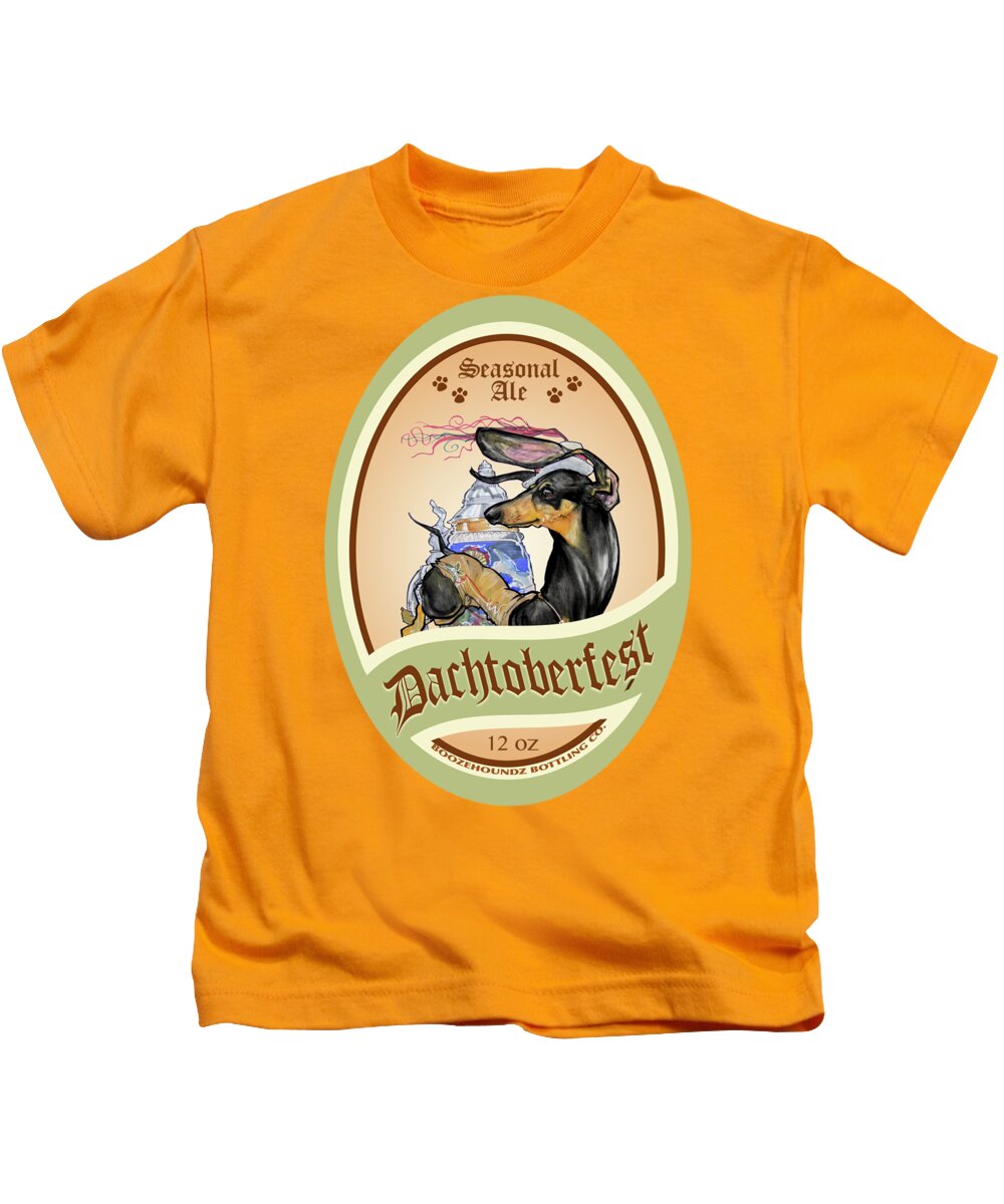 Beer Kids T-Shirt featuring the drawing Dachtoberfest Seasonal Ale by Canine Caricatures By John LaFree