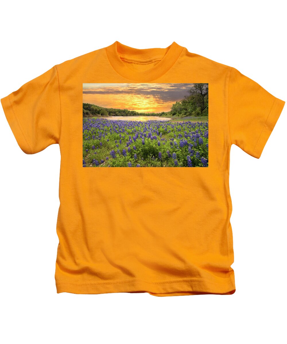 Sunset Kids T-Shirt featuring the photograph End of a Bluebonnet Day by Lynn Bauer