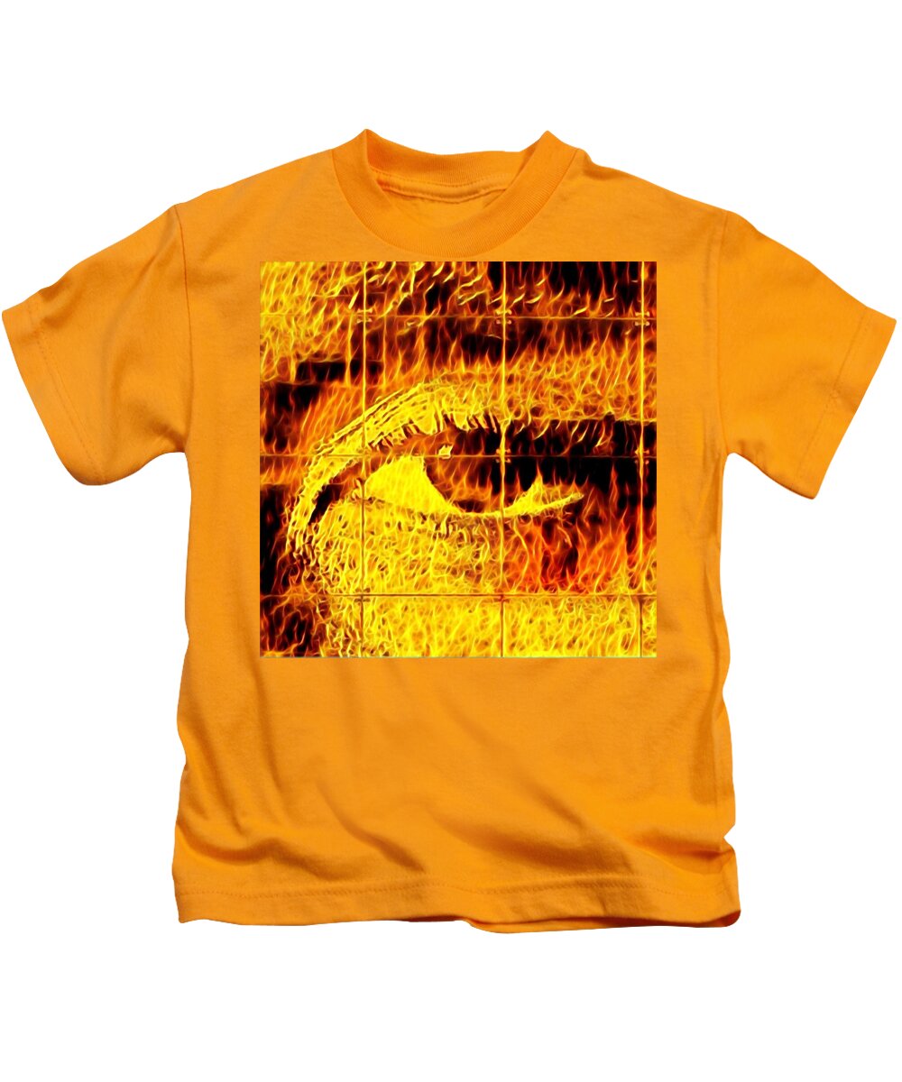 Eyes Kids T-Shirt featuring the digital art Face the fire by Gina Callaghan