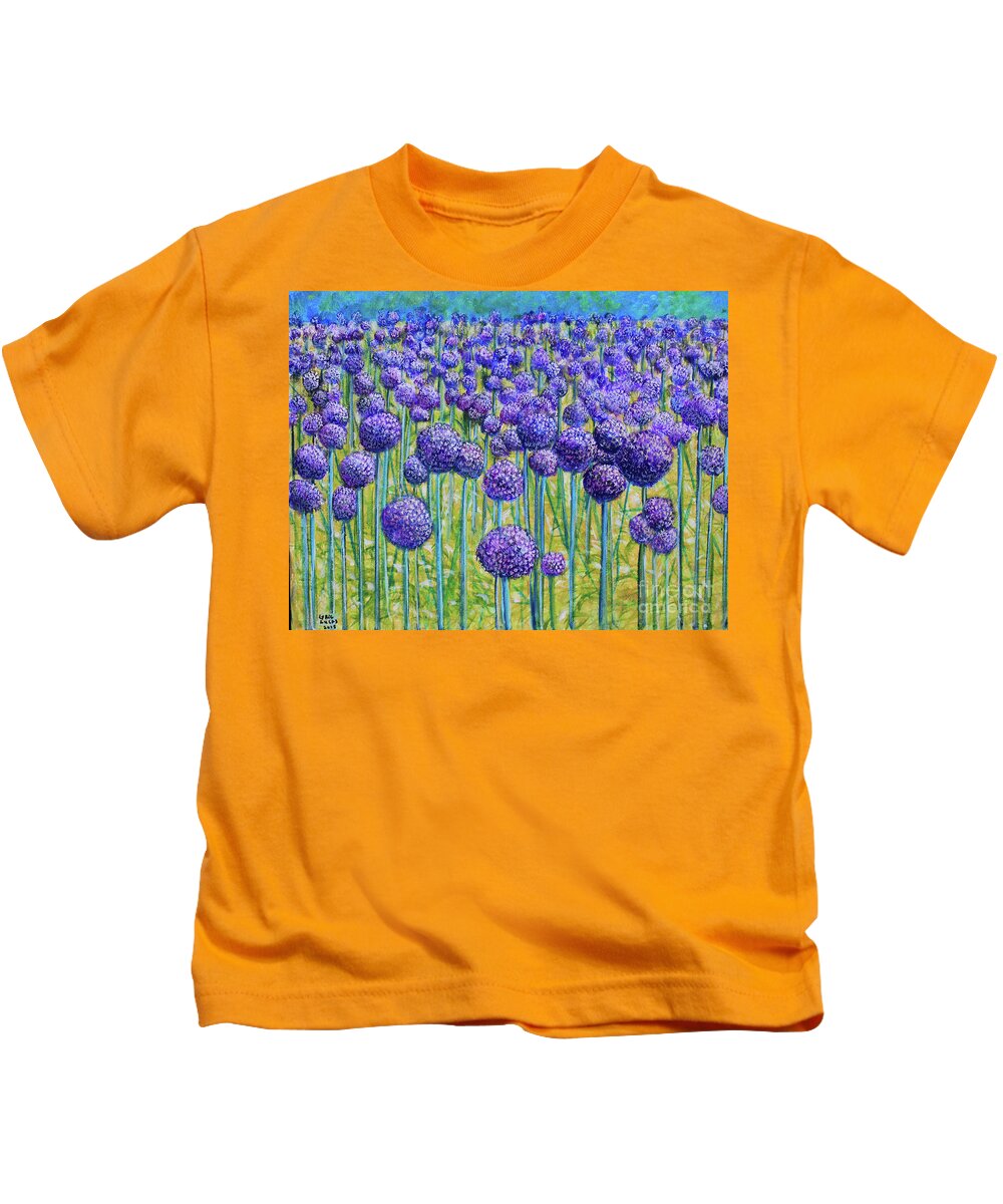 Landscape Kids T-Shirt featuring the painting Field Of Allium by Lyric Lucas