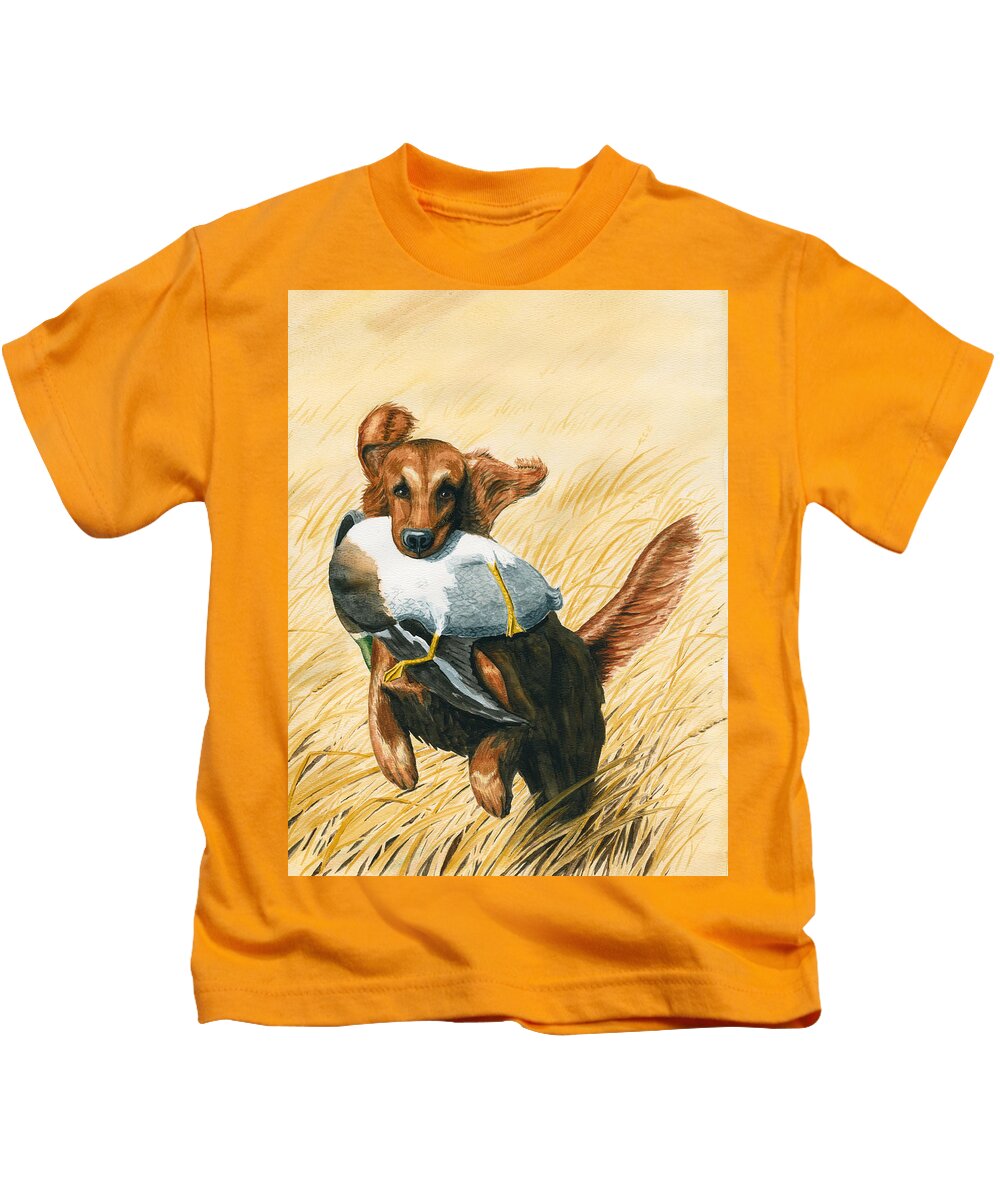 Golden Retriever Kids T-Shirt featuring the painting Golden Retrieve by Timothy Livingston
