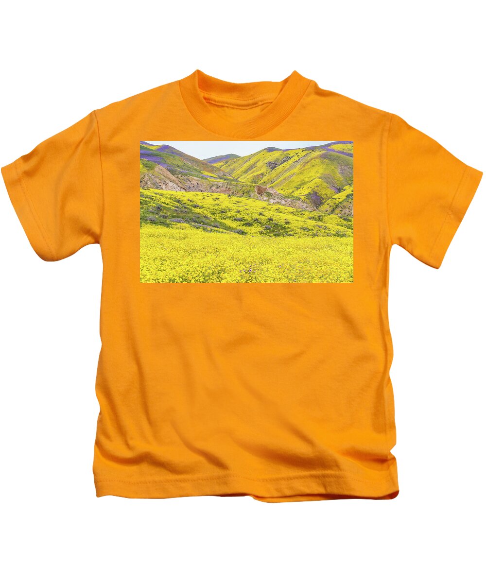 California Kids T-Shirt featuring the photograph Goldfields and Temblor Hills by Marc Crumpler