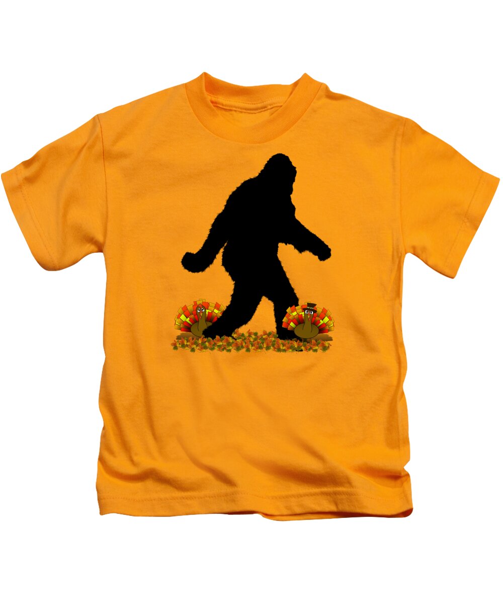 Sasquatch Kids T-Shirt featuring the digital art Gone Thanksgiving Squatchin' by Gravityx9  Designs