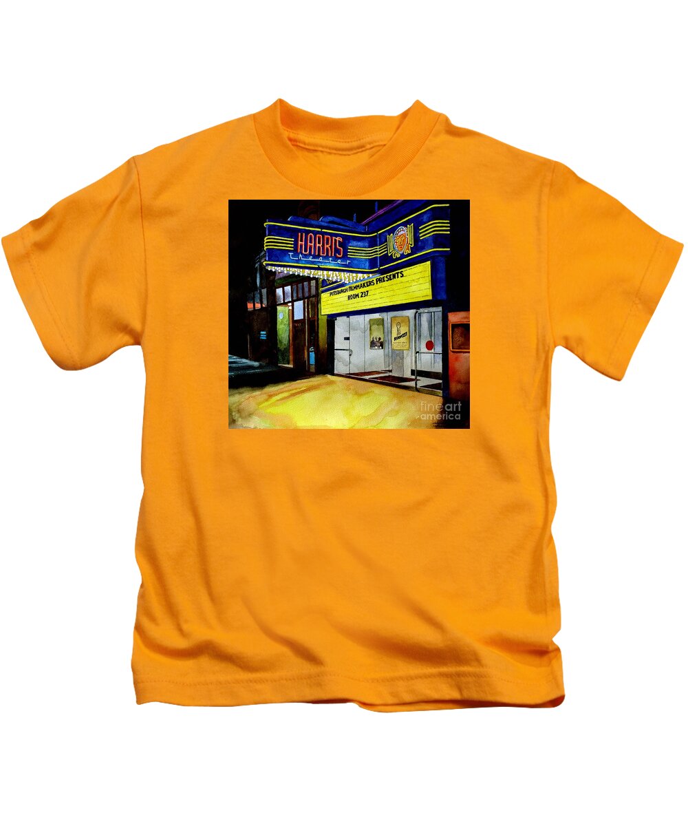 Theater Kids T-Shirt featuring the painting Harris Theater Pittsburgh Pennsylvania by Christopher Shellhammer