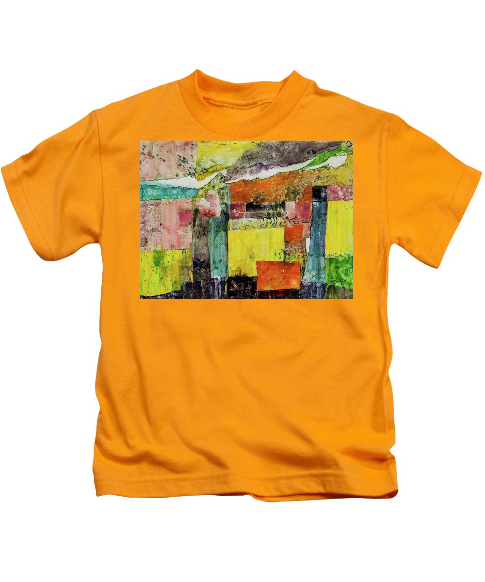 Abstract Kids T-Shirt featuring the painting Heart Of Uptown by Gary DeBroekert