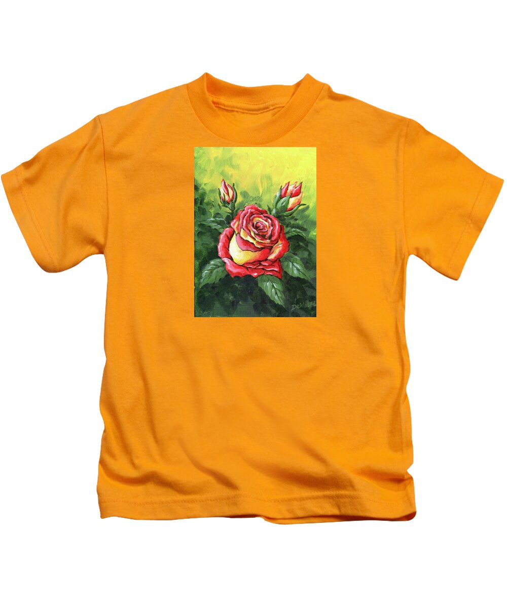 Rose Kids T-Shirt featuring the painting Multi Coloured Rose Sketch by Richard De Wolfe