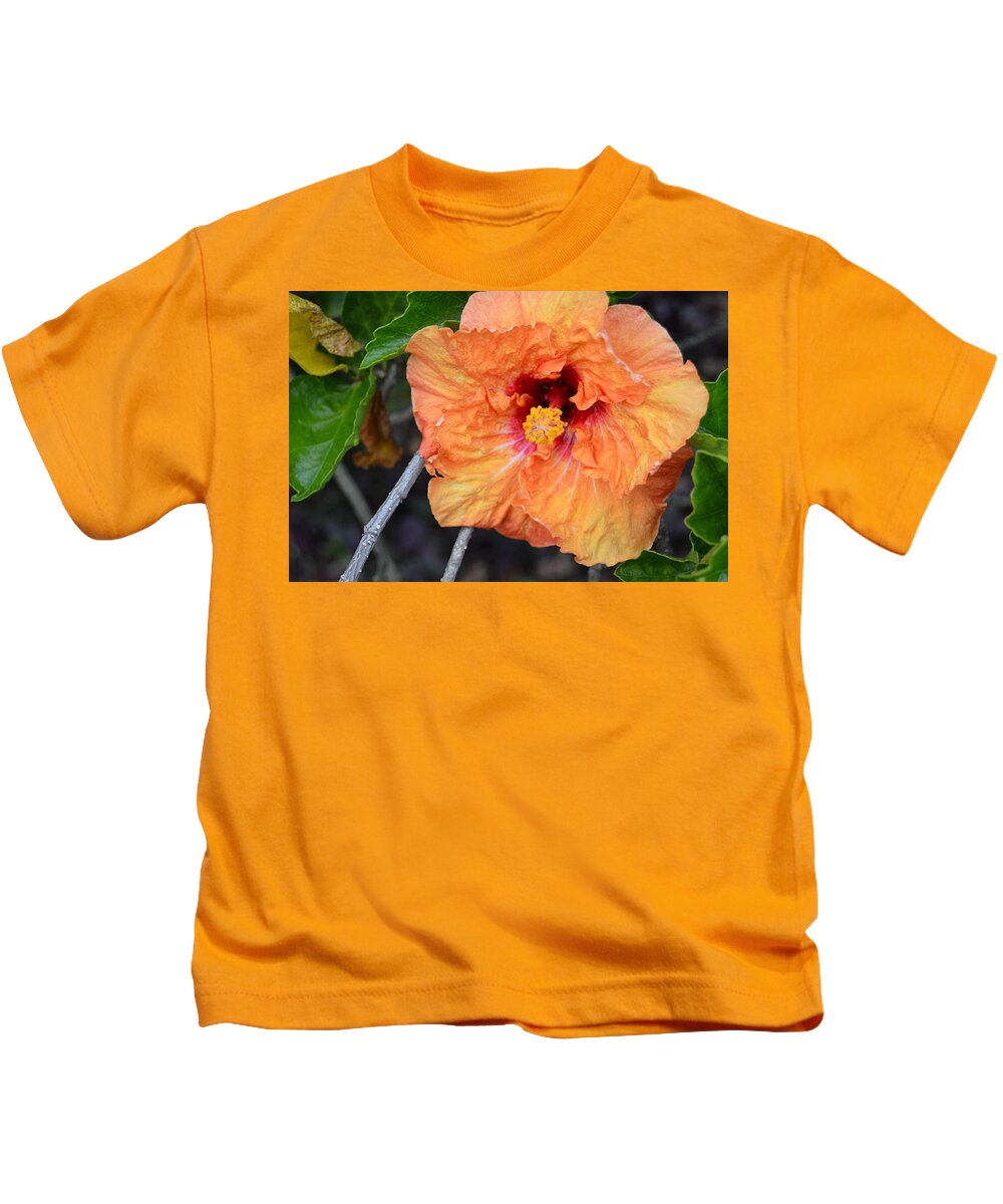 Flower Kids T-Shirt featuring the photograph Orange Hibiscus with Ruffled Petals by Amy Fose