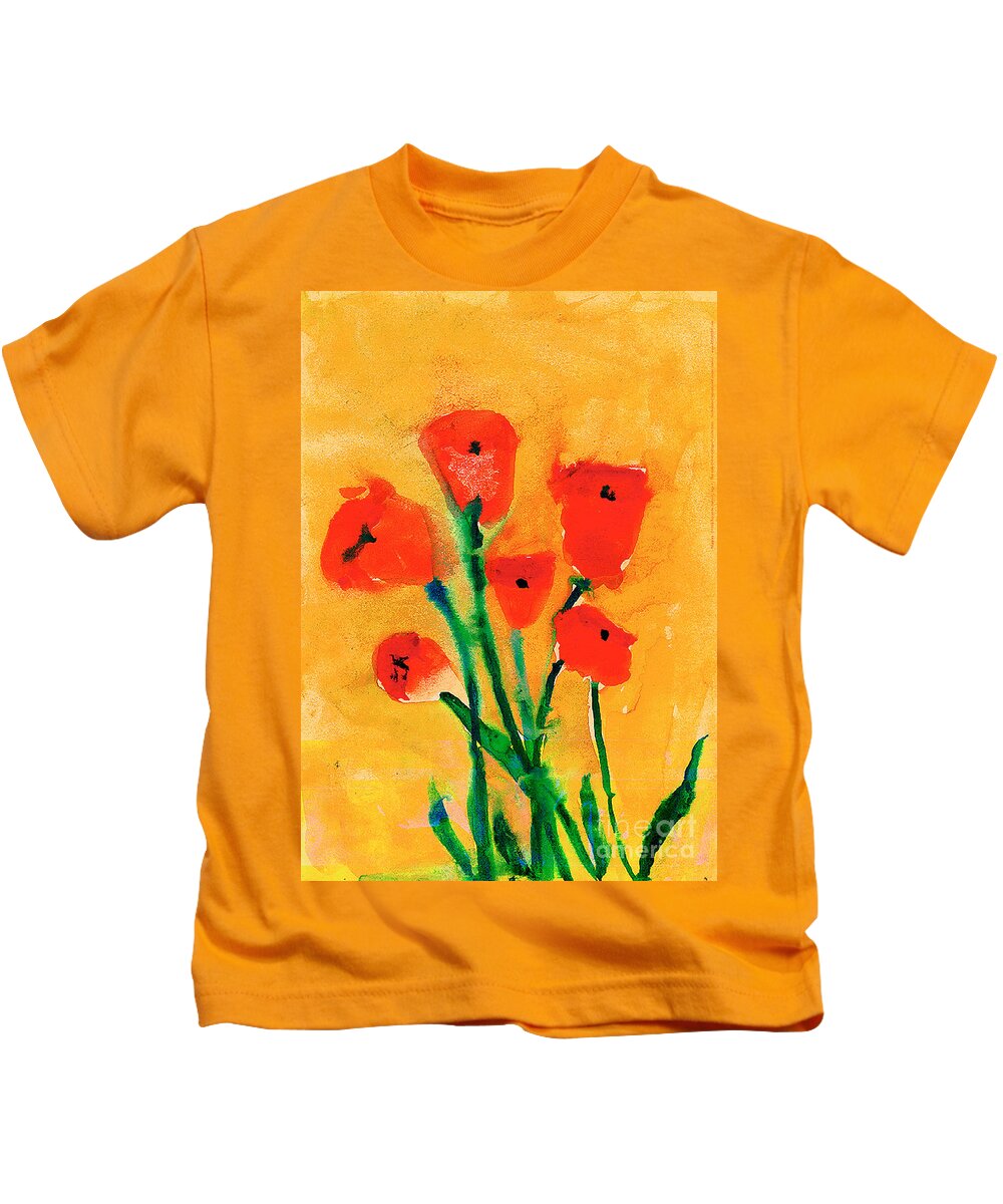 Red Poppies Kids T-Shirt featuring the painting Poppies by Roxanne Hanson Age Seven