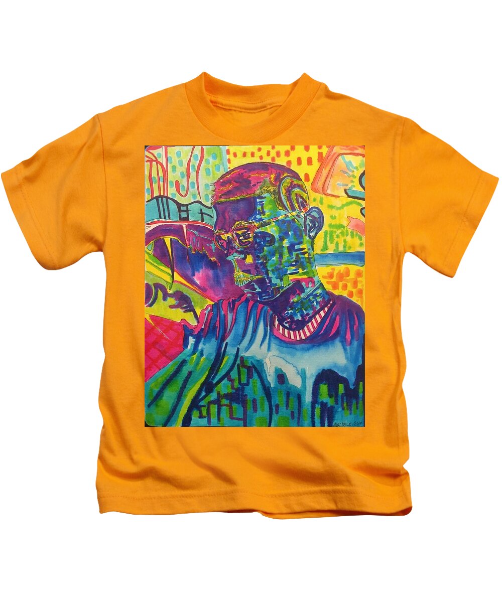 Self-portrait Kids T-Shirt featuring the drawing Psychedelic Self-Portrait by Angela Weddle