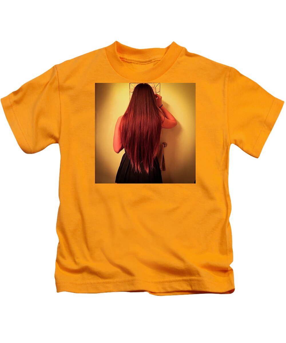 Hair Kids T-Shirt featuring the photograph Putting On Your Face by Eddy Mann