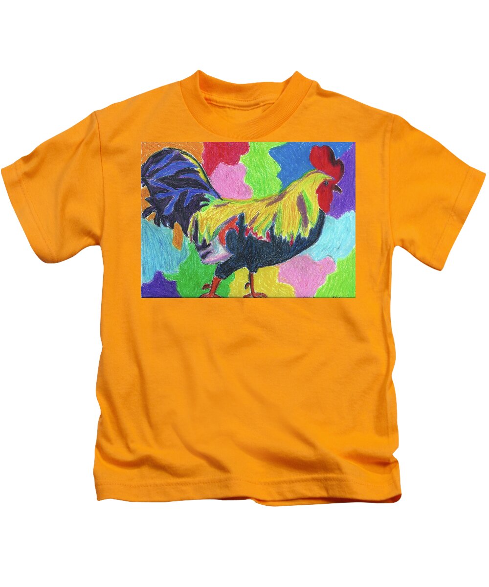 Rooster Kids T-Shirt featuring the pastel Rainbow Cluck by Ali Baucom