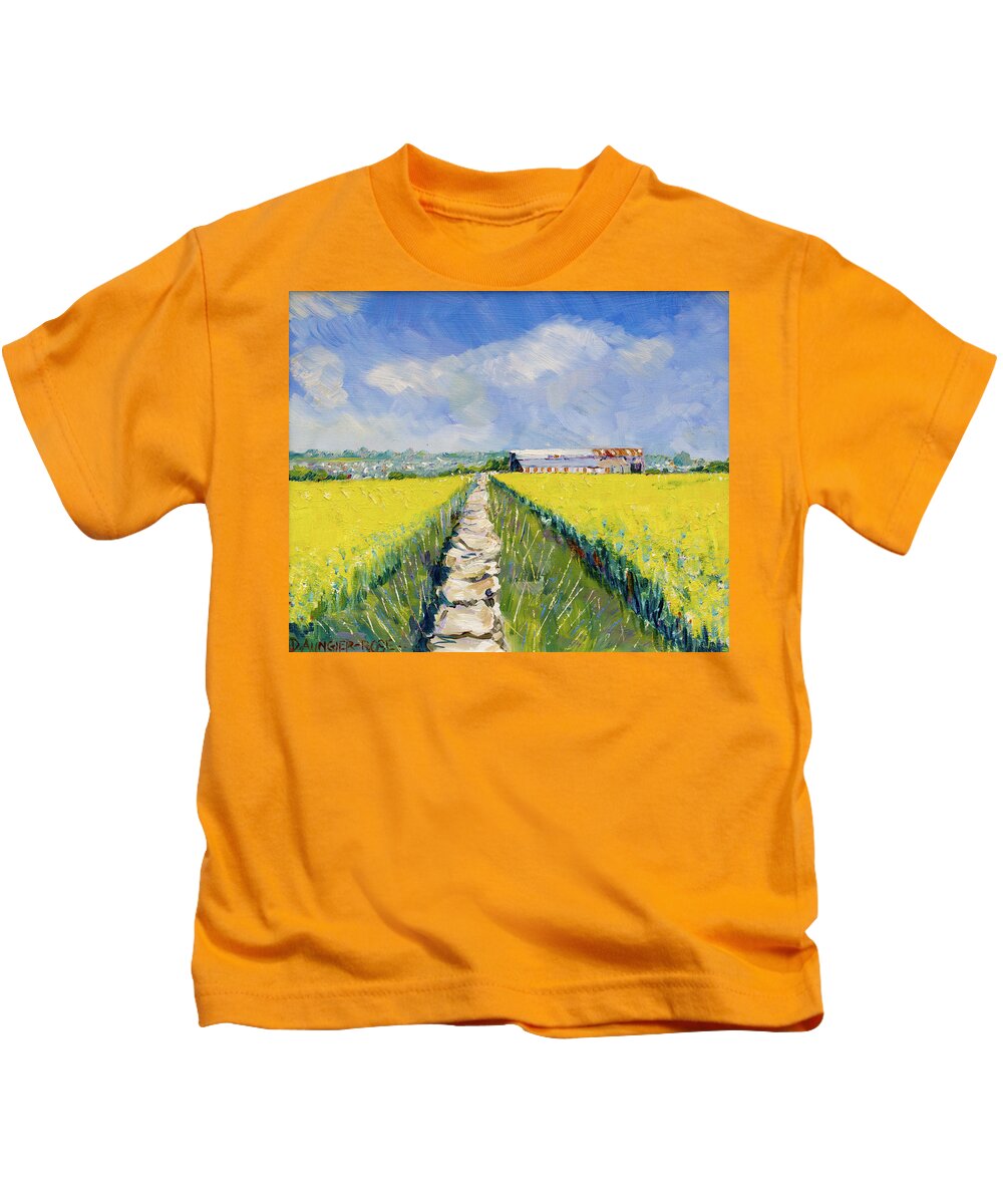 Art Kids T-Shirt featuring the painting Rusty Barns Near Frampton Mansell by Seeables Visual Arts