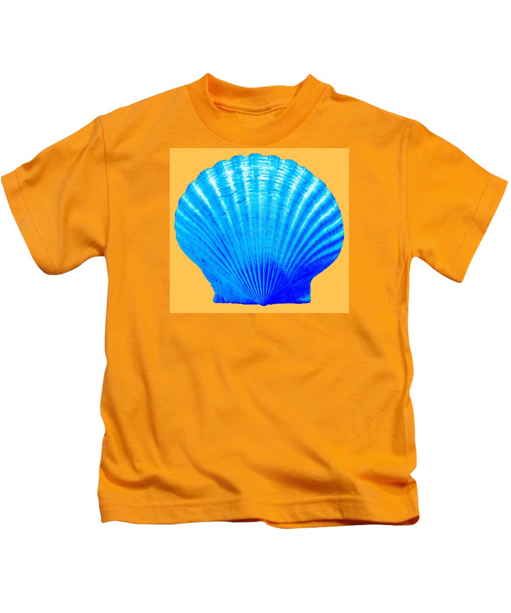 Sea Kids T-Shirt featuring the photograph Sea Shell blue and gold by WAZgriffin Digital
