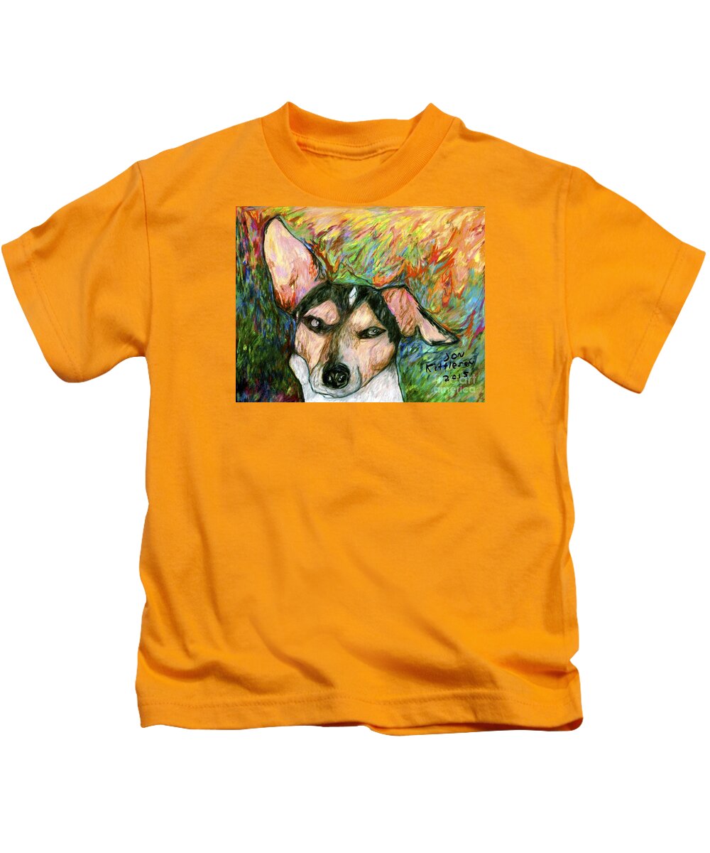 A Great Dog Kids T-Shirt featuring the drawing Spence by Jon Kittleson