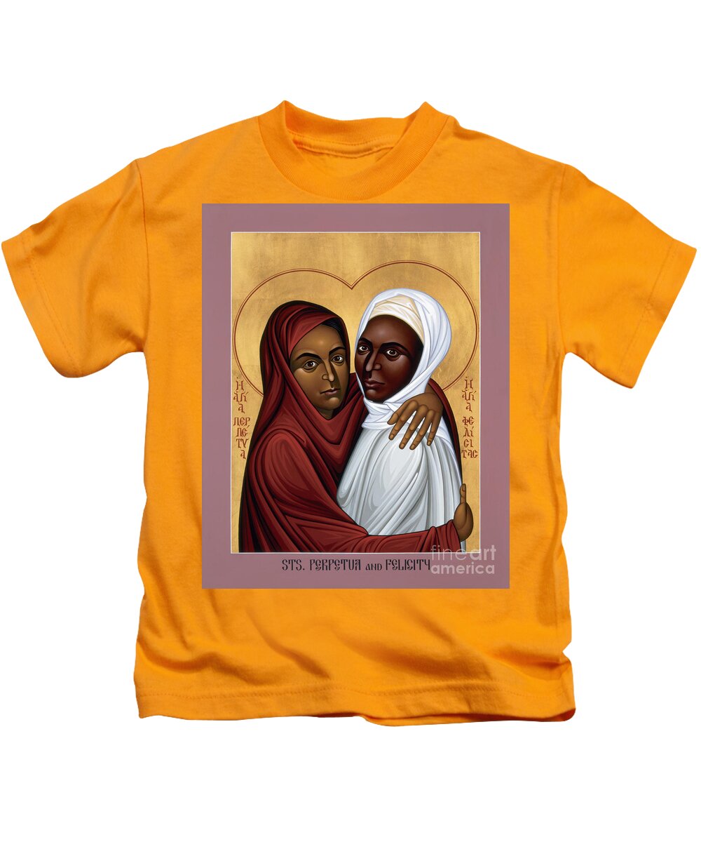 Sts. Perpetua And Felicity Kids T-Shirt featuring the painting Sts. Perpetua and Felicity - RLPAF by Br Robert Lentz OFM