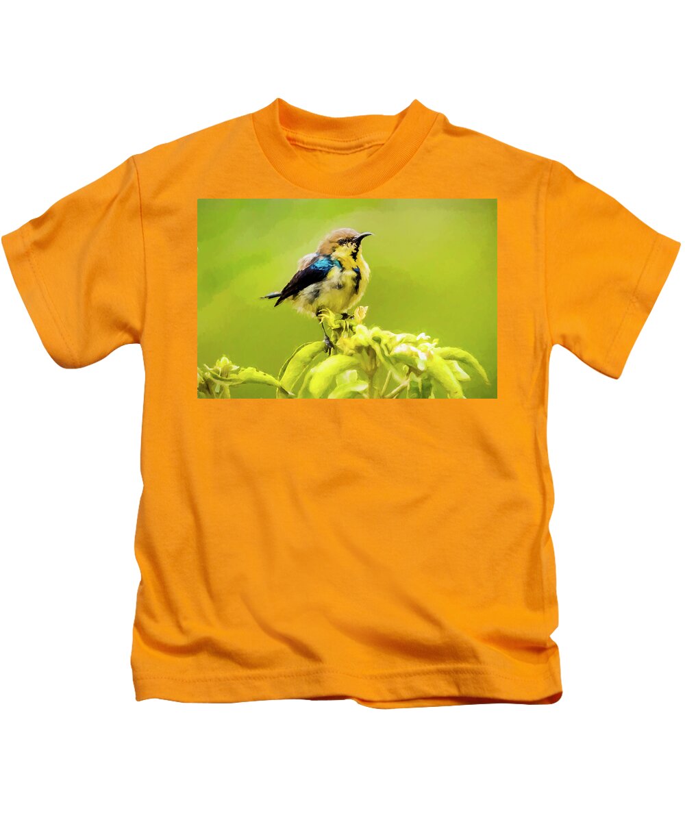 Bird Kids T-Shirt featuring the digital art Sunbird by Pravine Chester