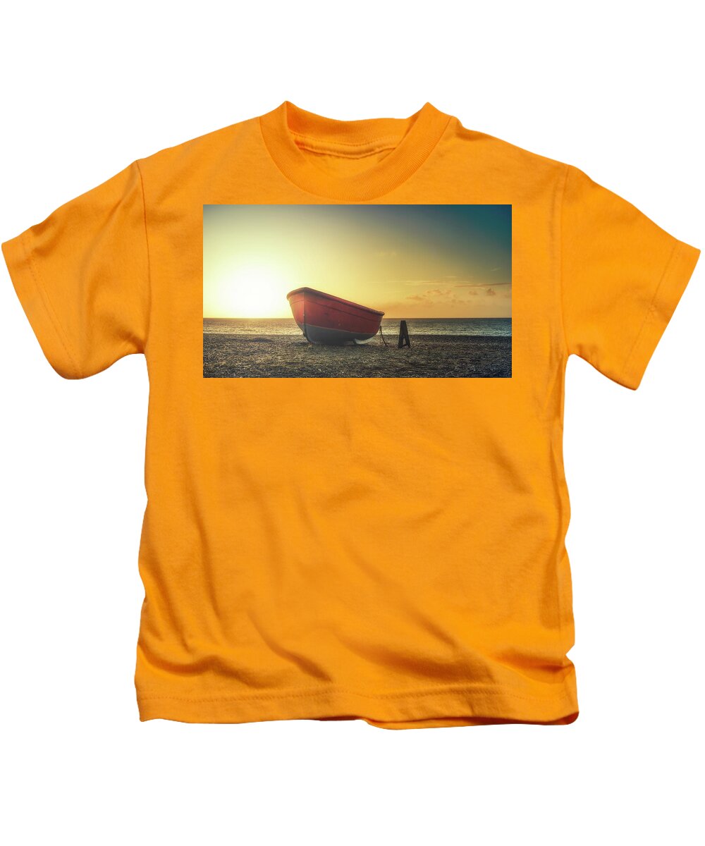 Beach Kids T-Shirt featuring the photograph Sunrise boat by James Billings