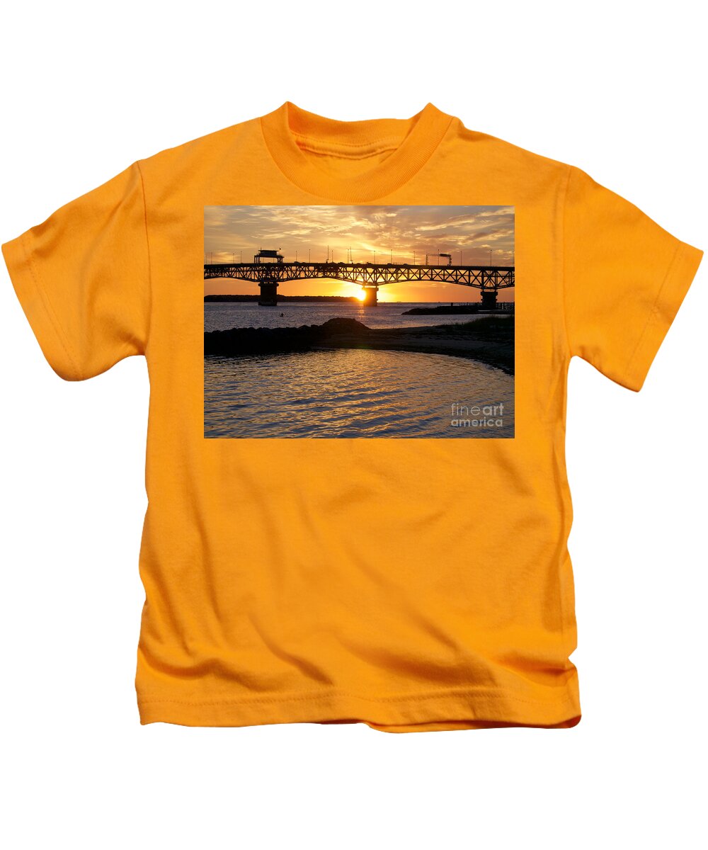 Bridge Kids T-Shirt featuring the photograph Sunrise Under Coleman Bridge by Lara Morrison