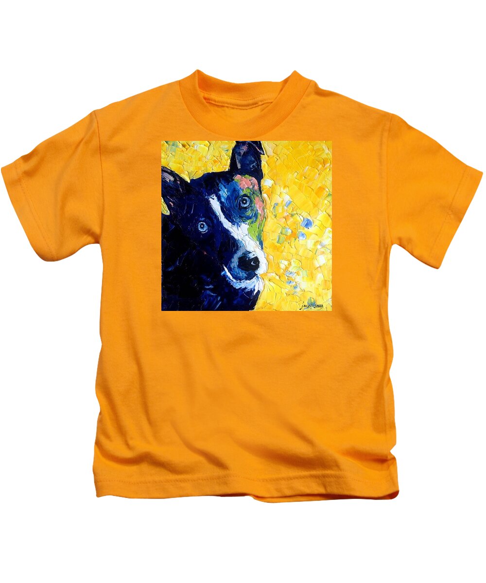 Dog Kids T-Shirt featuring the painting Sweeet Jojo by Carrie Jacobson