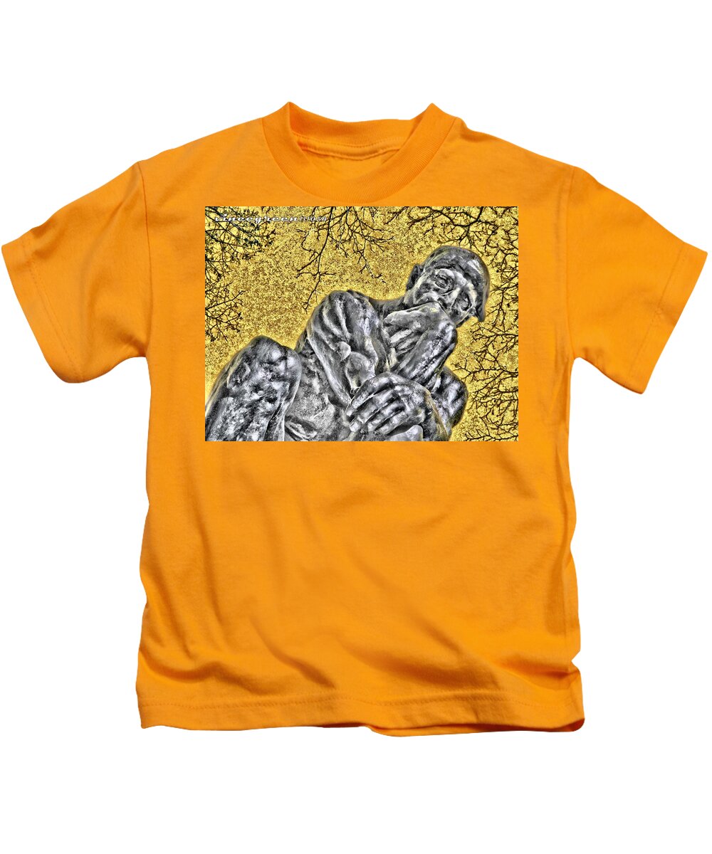 Statue Kids T-Shirt featuring the digital art The Thinker - Study #1 by Vincent Green