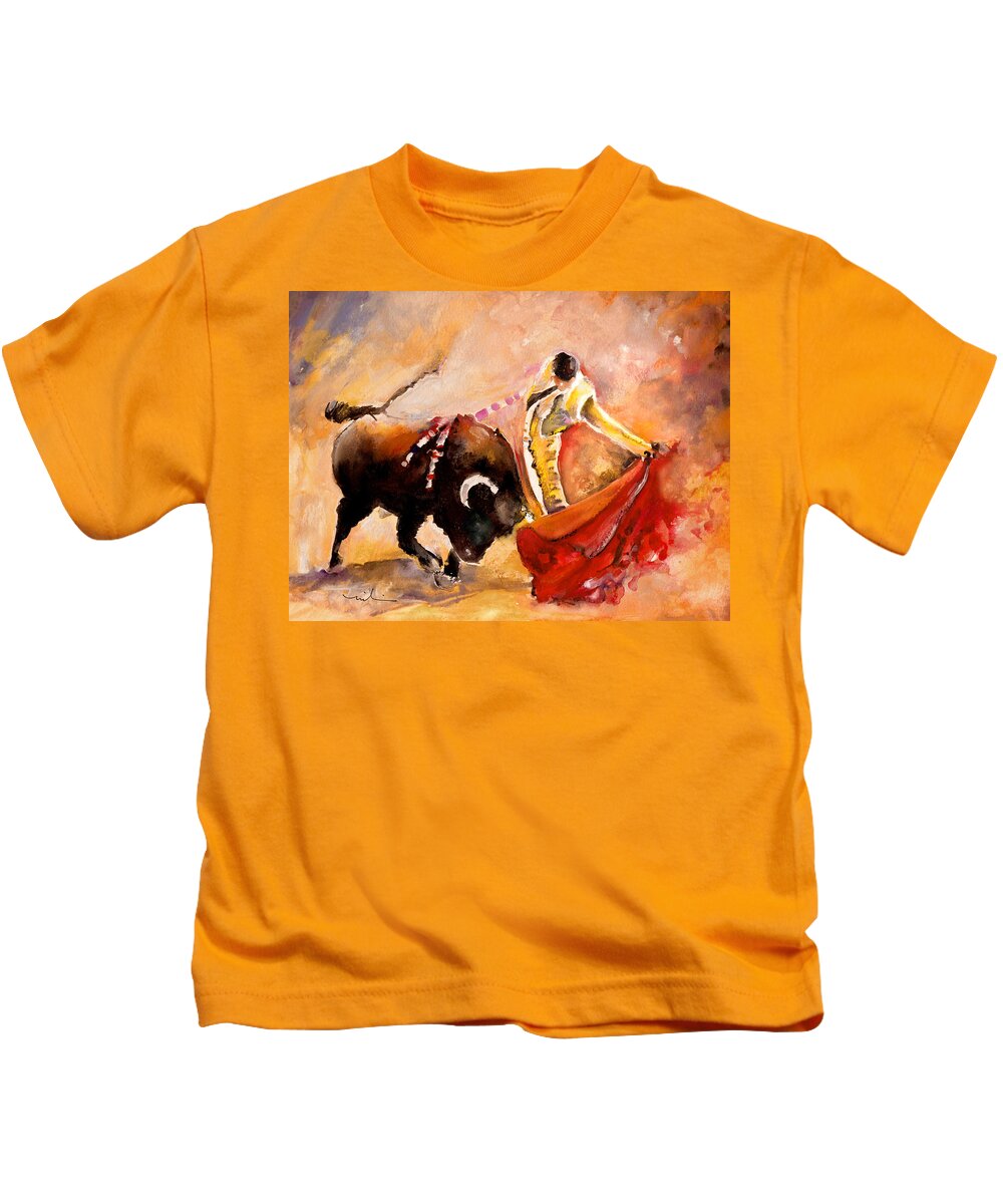 Animals Kids T-Shirt featuring the painting Toro Acuarela by Miki De Goodaboom