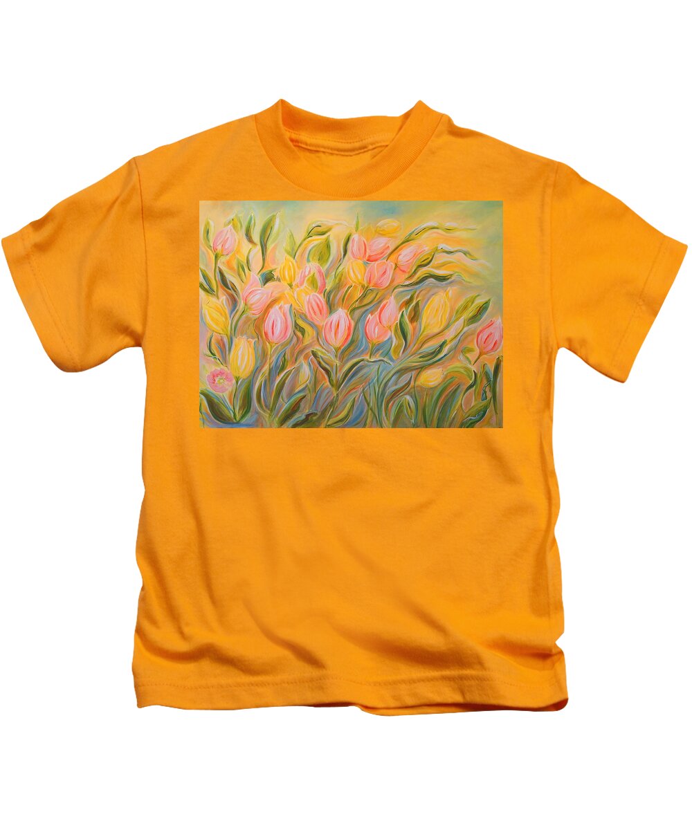 Floral Kids T-Shirt featuring the painting Tulips by Theresa Marie Johnson
