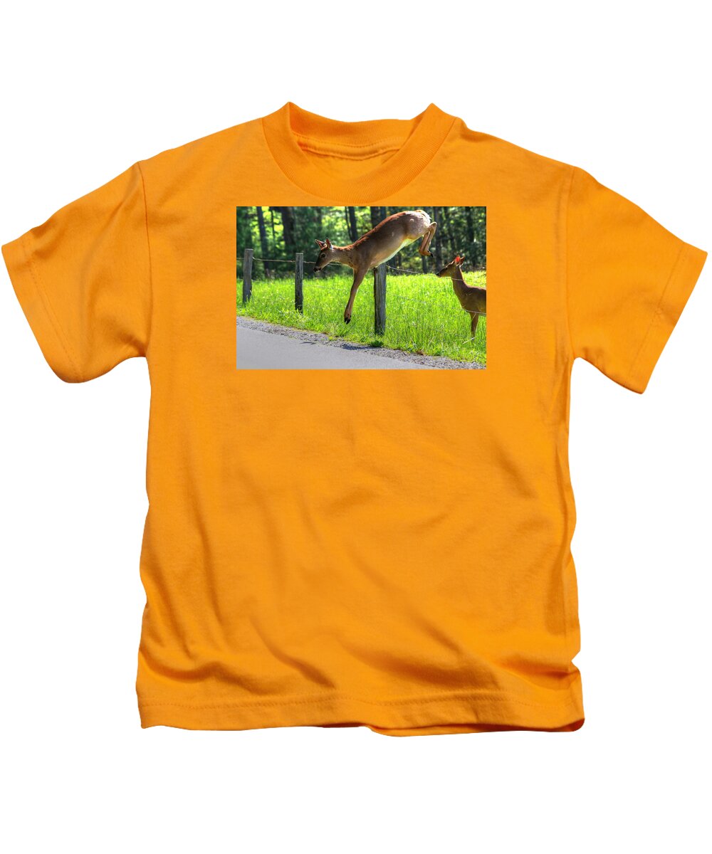 Deer Kids T-Shirt featuring the photograph Waiting In Line by Carol Montoya