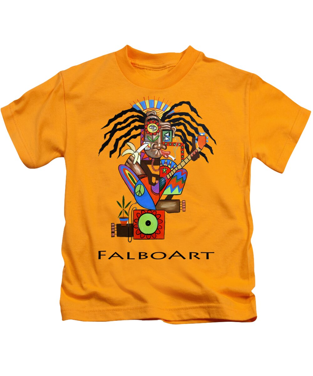 Ya Mon 2 No Steal Drums Kids T-Shirt featuring the painting Ya Man 2 No Steel Drums by Anthony Falbo