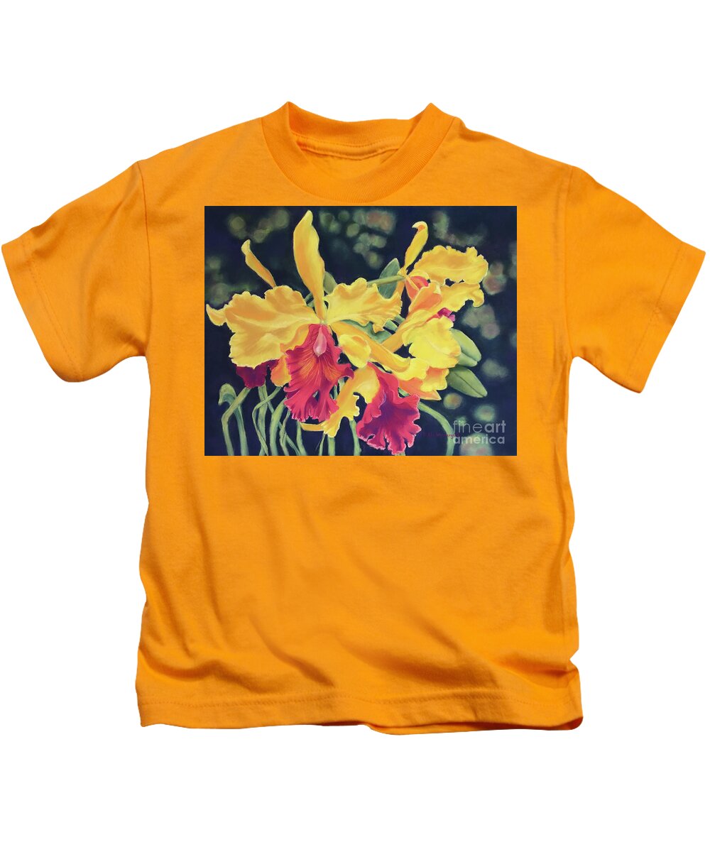 Orchid Kids T-Shirt featuring the painting Yellow Orchids by Hilda Vandergriff