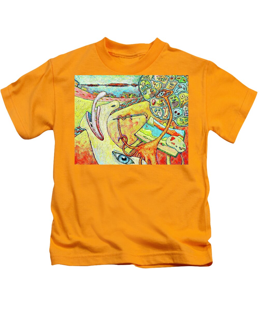 Field Trip Kids T-Shirt featuring the painting Art Field Trip by Ronald Walker