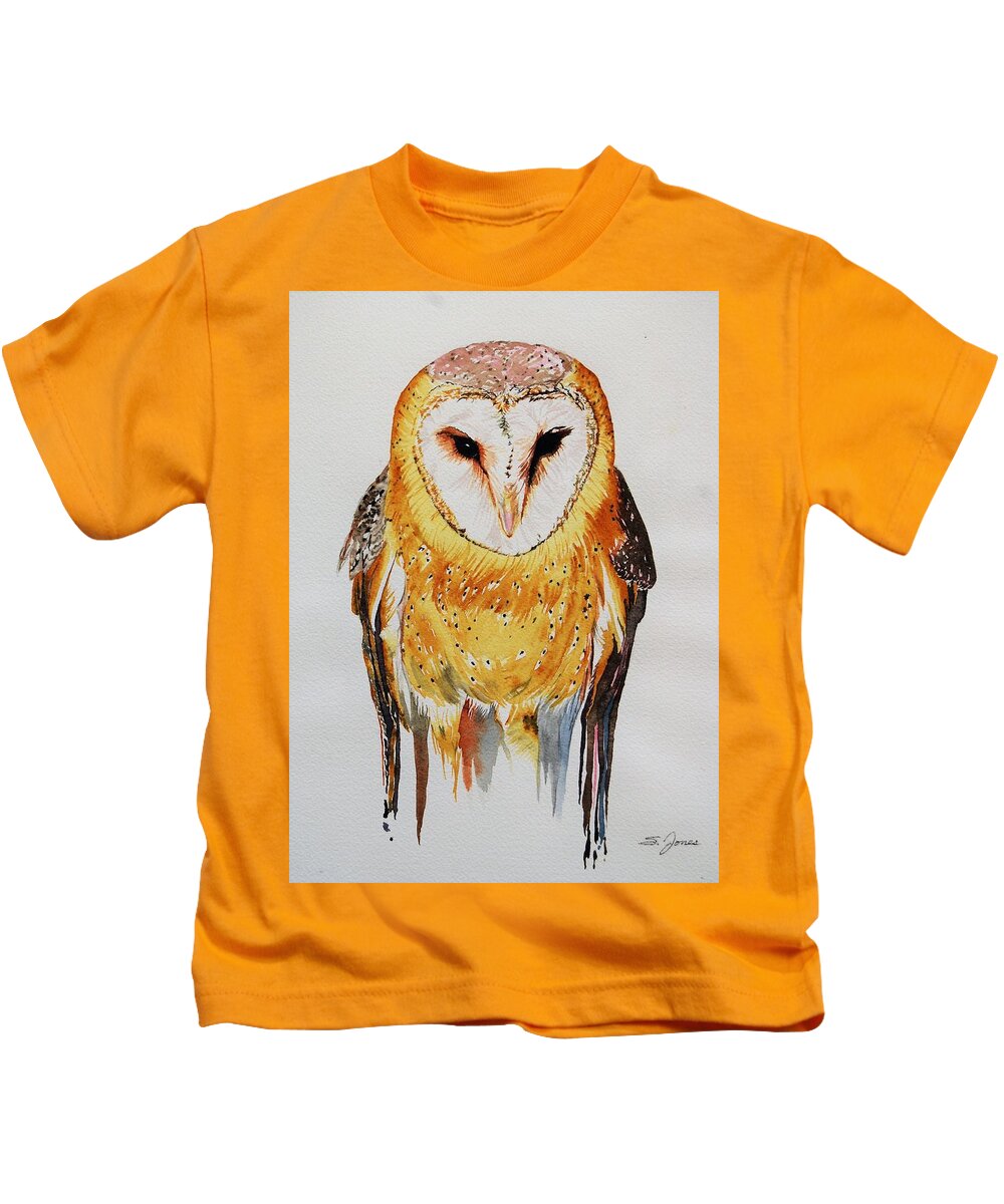 Barn Owl Kids T-Shirt featuring the painting Barn Owl Drip by Sonja Jones