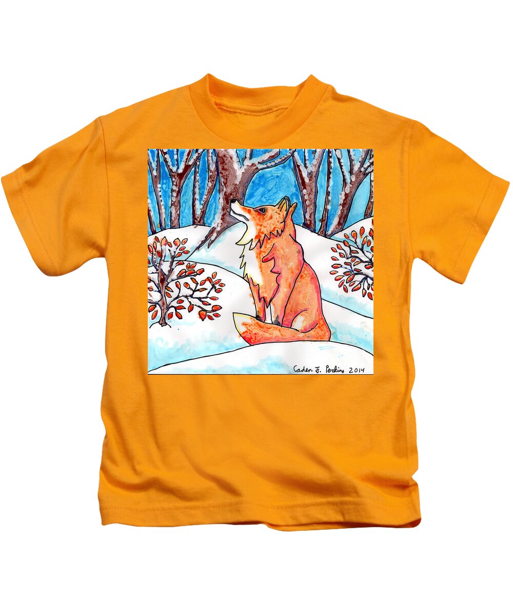 Fox Kids T-Shirt featuring the painting Caden's Fox 2 by Amy E Fraser