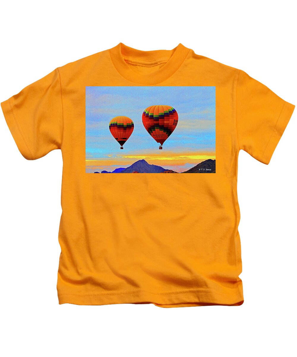 Hot Air Balloons Kids T-Shirt featuring the digital art Hot Air Balloons Over Phoenix by Tom Janca