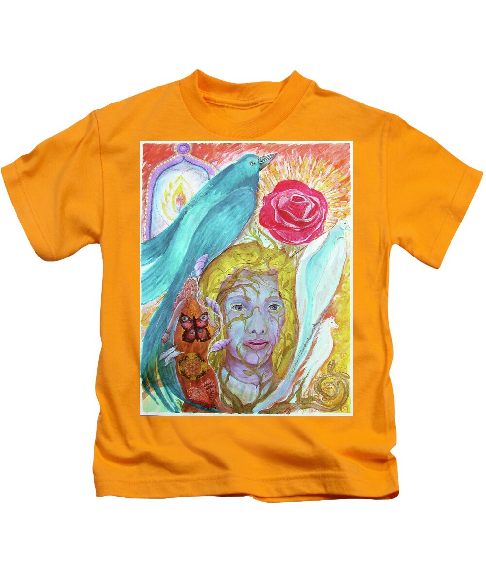 : Hiding Figure Kids T-Shirt featuring the painting Journey Into Visibility by Feather Redfox