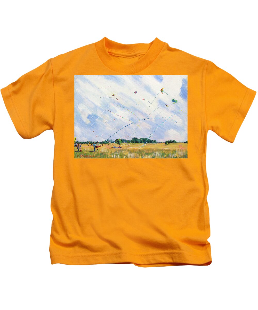 Acrylic Kids T-Shirt featuring the painting Kite Day by Seeables Visual Arts