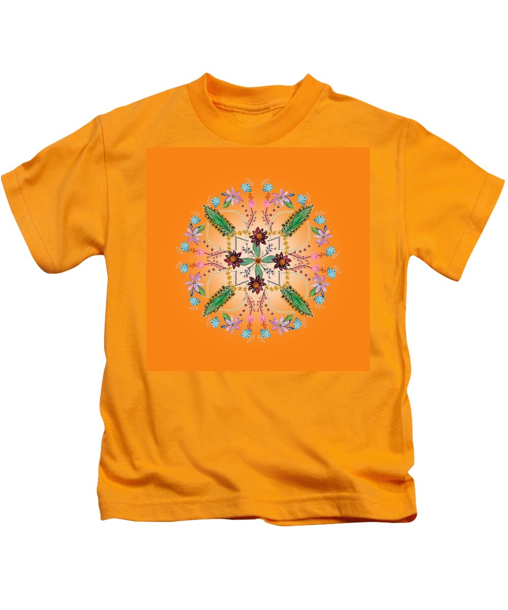 Mandala Kids T-Shirt featuring the digital art Mandala flowering series#1. Orange by Elena Kotliarker