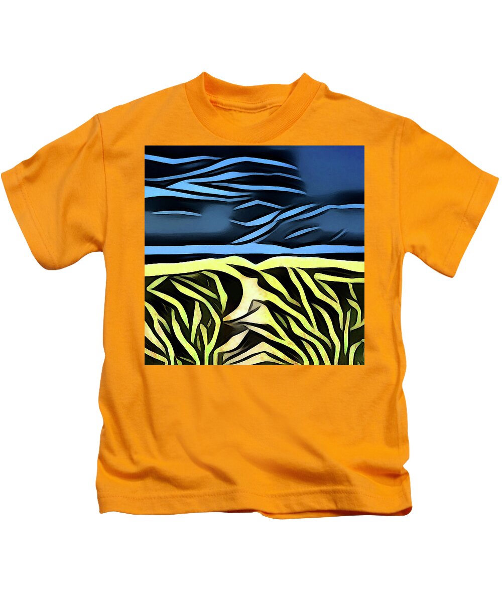 Art Kids T-Shirt featuring the digital art Night at the Beach by David Hansen