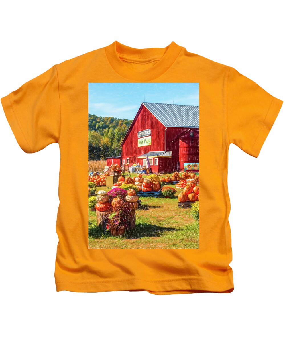 Fall Kids T-Shirt featuring the digital art Retherford's Farm Market #2 by Barry Wills