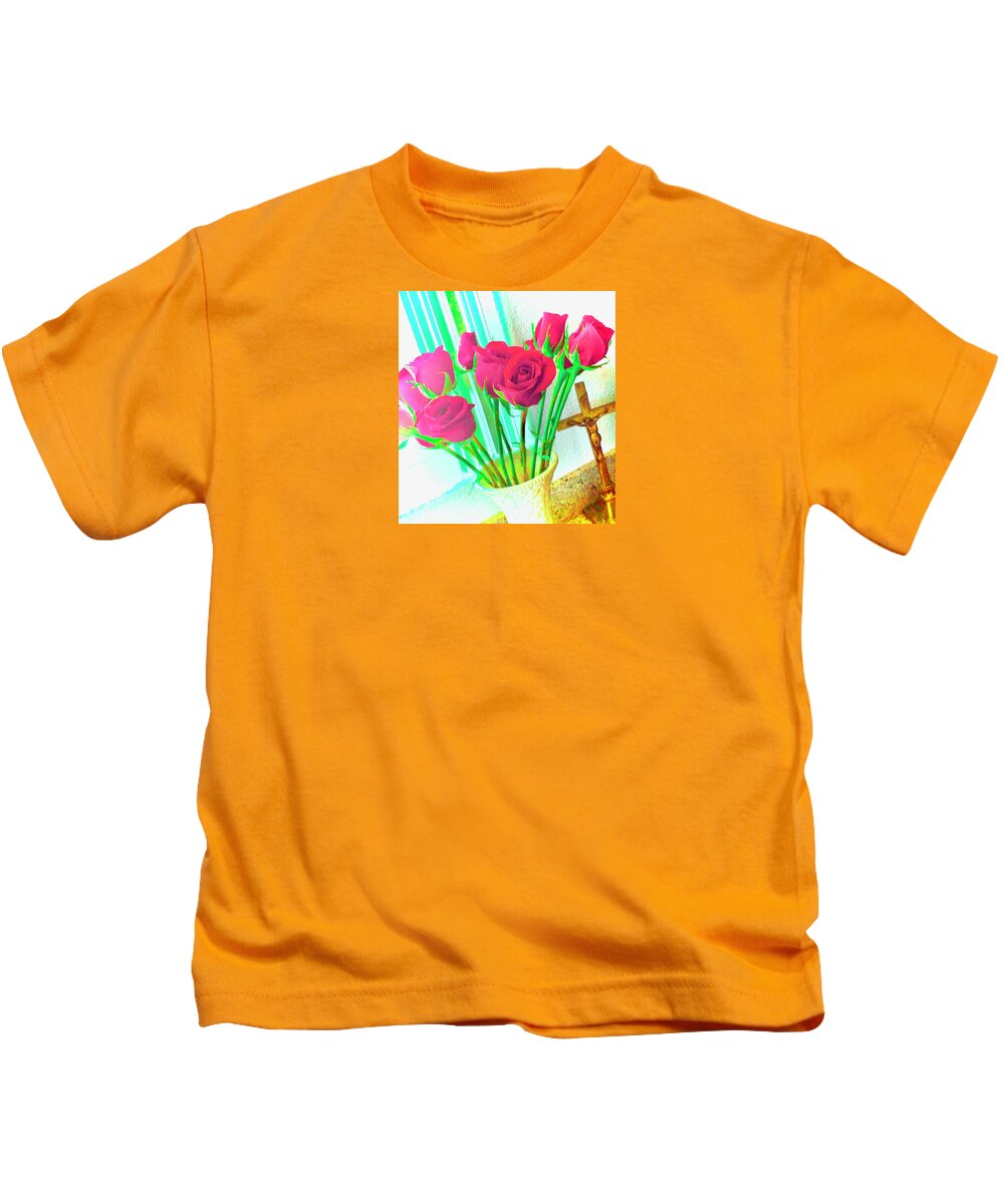 Debra Grace Addison Kids T-Shirt featuring the photograph Roses are Red by Debra Grace Addison